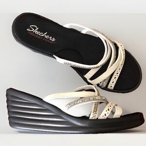 Skechers Women's Cream and Black Wedge Sandals